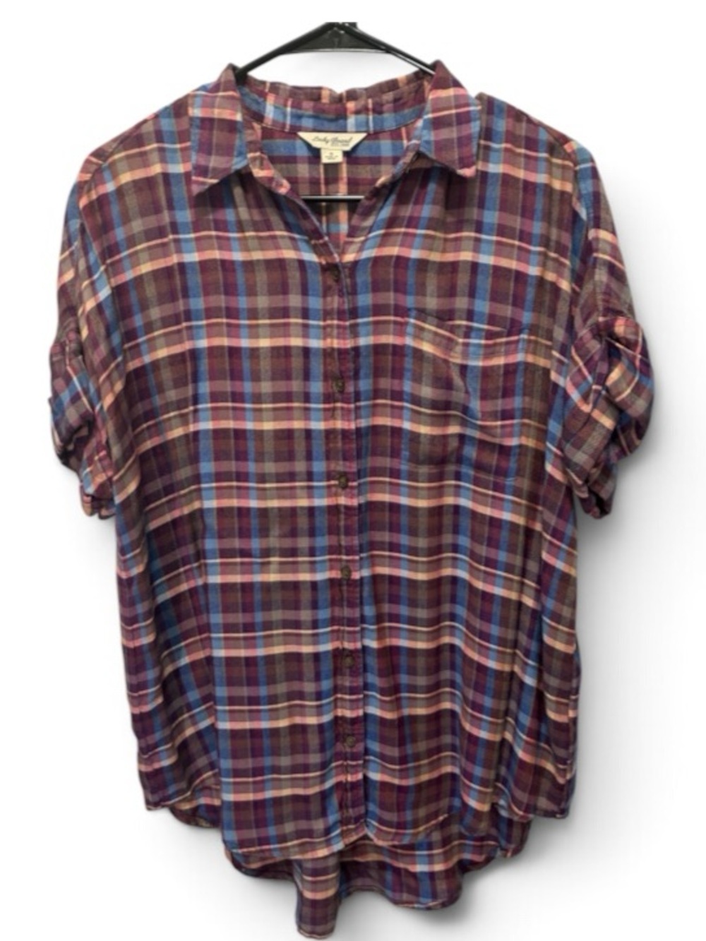 Lucky Brand Women’s Short Sleeve Plaid Button-Down Shirt - Purple Multi Size S